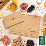 Personalisierte Gravierte Blätter Name FSC Bambus Charcuterie Schneidebrett mit Saft Rille Housewarming Hochzeit Geschenk für Familie Freund