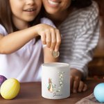 Personalisierte Floral Initial Peter Rabbit Keramik Spardose mit Namen Ostern Geburtstag Geschenk für Jungen Mädchen