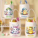Personalized Cute Rabbit Chick Floral Bunny Ears Design Basket Bag with Name Easter Egg Hunt Party Favors Gift for Boys Girls