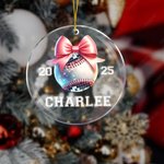 Personalised Disco Coquette Bow Basketball Baseball Softball Acrylic Ornament with Name Year Christmas Tree Decor Gift for Girls Sports Lover