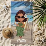 Asciugamano da spiaggia personalizzato in microfibra con nome e sfondo cartone animato asciugatura rapida regalo di compleanno per famiglia e amici