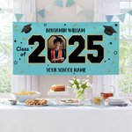 Personalizado Congrats Grad Cap Multicolor Clase de 2025 Banner con Foto y Nombre Fiesta Decoración Regalo de Graduación para Graduados Amigos