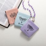 Personalized Birth Flower Cross Leather Squeeze Pouch Rosary Pouch Storage Bag with Name Communion Baptism Gift for Christians