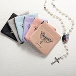 Personalized Birth Flower Cross Leather Squeeze Pouch Rosary Pouch Storage Bag with Name Communion Baptism Gift for Christians