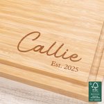 Personalisierte Gravierte Blätter Name FSC Bambus Charcuterie Schneidebrett mit Saft Rille Housewarming Hochzeit Geschenk für Familie Freund