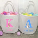 Personalised Cute Peter Rabbit Canvas Basket with Name and Handle Easter Eggs Hunting Birthday Party Favors Gift for Kids