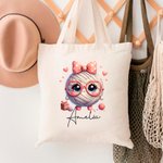 Personalised Cute Bow Glass Yarn Ball Canvas Tote Bag with Name Birthday Mother's Day Gift for Women Crochet Enthusiasts