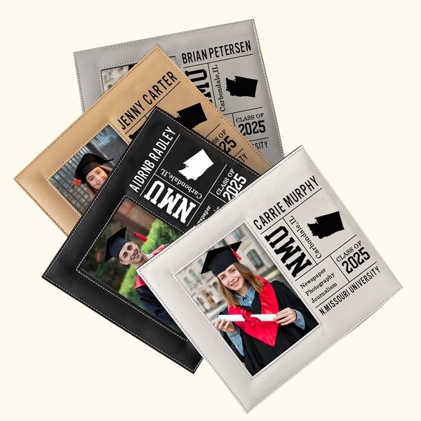 Cadre Photo en Cuir Personnalisé avec Informations de l'École et Photo Cadeau de Fin d'Études pour les Diplômés de la Classe 2025
