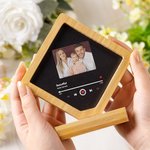 Personalized Rhombic Wooden Magnetic Music Player Design Photo Frame with Name and Base Anniversary Birthday Gift for Couples Family