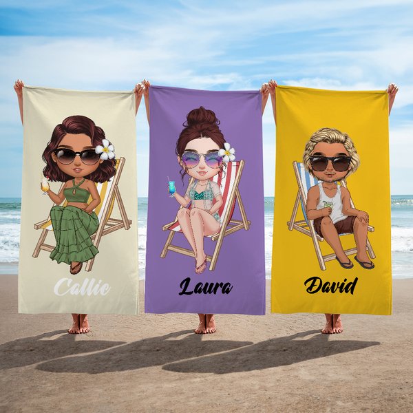 Personalized Cartoon Swimwear Character Quick Dry Oversized Beach Towel with Name Summer Essential Birthday Gift for Family