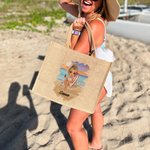 Personalisierte Sommer Jute-Strandtasche mit Cartoon-Motiv und Namensgravur Große Tragetasche Tote Bag für Strand Party Geburtstag Geschenk für Damen