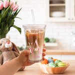 Personalized Cute Bunny Floral Initial 16oz Name Acrylic Tumbler with Straw and Lid Happy Easter Party Birthday Gift for Boys Girls