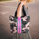 Personalized Camouflage Pink and Green Sorority Large Tote Bag with Name Travel Accessories Birthday Gift for Sisters Friends