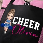 Personalizada de dibujos animados Cheerleading Chica de diseño grande Oxford Bolsa de asas con el nombre de Graduación Cumpleaños de Regalo para Cheerleaders Niñas