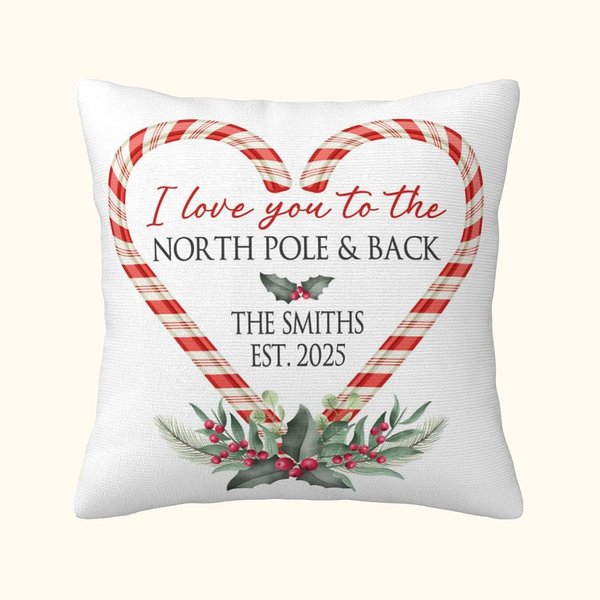 Taie d'oreiller personnalisée Love You to the North Pole & Back Candy Cane Christmas Home Decor Cadeau de Noël pour couple Famille