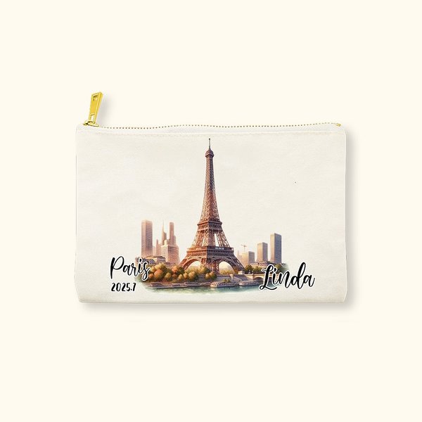 Gepersonaliseerd aquarel landmark make-up tasje met naam Verjaardag Kerstcadeau voor vrouwen