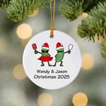 Personalized Funny Cartoon Cucumber Pickleball Player Ceramic Ornament with Text Christmas Tree Decor Sports Gift for Pickleball Lovers