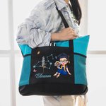 Personalizada Zodiaco Nacimiento Flor Nombre Bolsa Tote Grande con Bolsillos de Malla Regalo de Graduación Cumpleaños para Graduados Mujeres