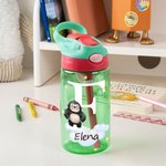 Botella de agua personalizada de 475 ml anticaídas y a prueba de fugas con popote de silicona animales y nombre regalo de cumpleaños para niños