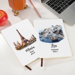 Personalised Watercolour Landmark Leather A5 Notebook with Name Travel Journal Accessories Gift for Travel Lovers