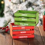 Personalized Christmas Red Green Color Wooden Candy Crate Storage Box with Text Home Table Decor Birthday Christmas Gift for Family Kids