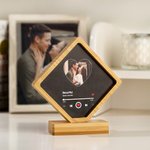 Personalized Rhombic Wooden Magnetic Music Player Design Photo Frame with Name and Base Anniversary Birthday Gift for Couples Family