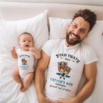 Personalized Cute Elephant 100% Cotton Baby Bodysuit T-shirt Matching Outfit with Name First Father's Day Gift for Daddy Baby