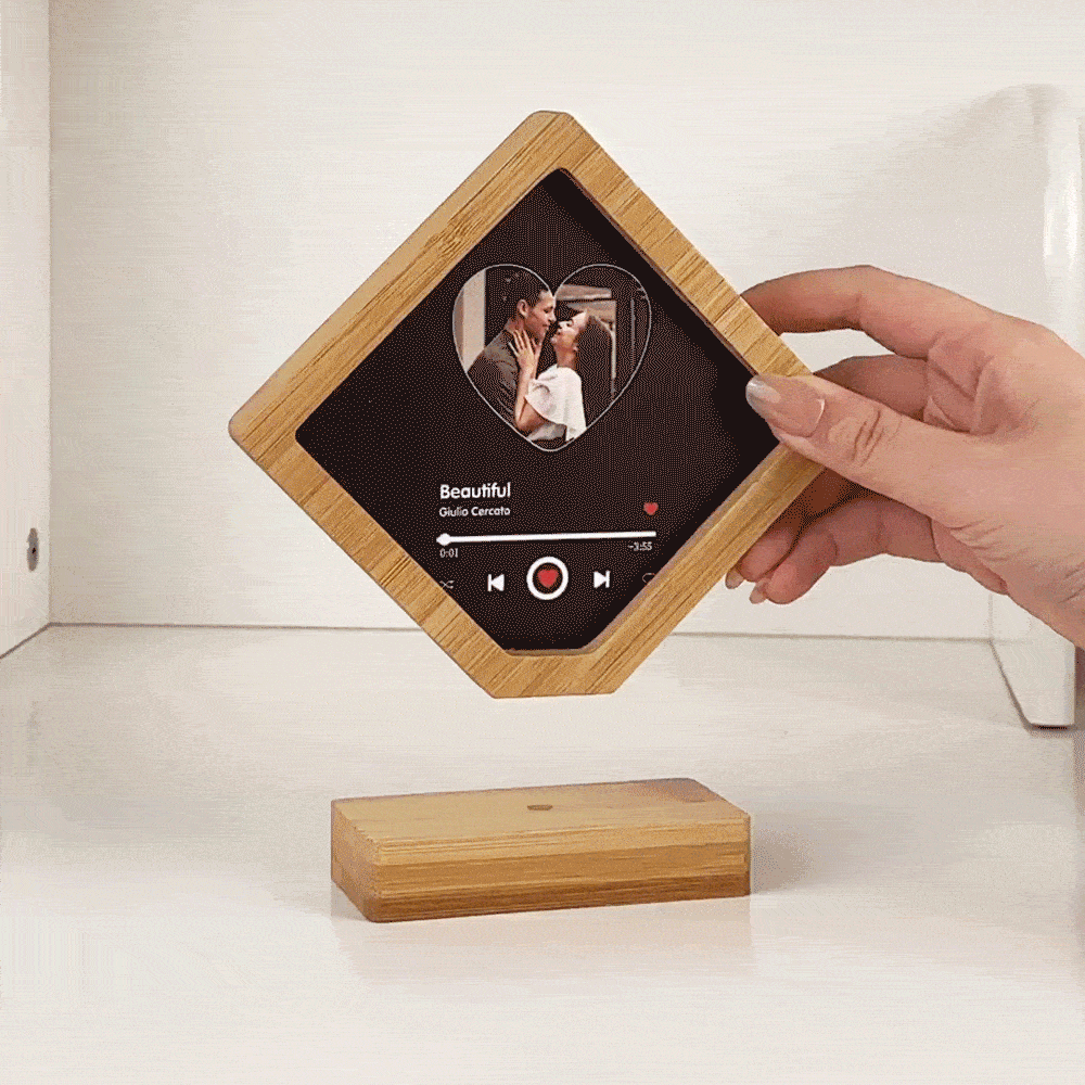 Personalized Rhombic Wooden Magnetic Music Player Design Photo Frame with Name and Base Anniversary Birthday Gift for Couples Family