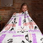 Personalizada Multicolor Hockey Hielo Niña Silueta Manta Suave con Nombre Decoración del Hogar Regalo de Cumpleaños para Deportes Hockey Hielo Amantes