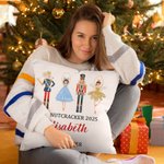 Personalised Cute Nutcracker Soft Throw Pillow Cover with Year and Name Home Decor Christmas Gift for Family