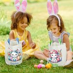 Personalized Cute Rabbit Chick Floral Bunny Ears Design Basket Bag with Name Easter Egg Hunt Party Favors Gift for Boys Girls