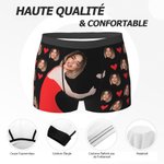 Caleçon Personnalisé avec Photo de Visage Style Lèvres Rouges Coeur d'Amour Sous Vêtement pour Homme Cadeau Drôle de St-Valentin Anniversaire