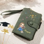 Personalizada de dibujos animados de Graduados Zodiaco Nacimiento Flor de cuero plegado billetera con nombre de viaje Accesorios de Regalo de Graduación para las mujeres