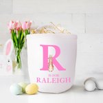 Personalised Cute Peter Rabbit Canvas Basket with Name and Handle Easter Eggs Hunting Birthday Party Favors Gift for Kids