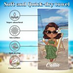 Personalised Sky Blue Sunset Cartoon Quick Dry Oversized Microfiber Beach Towel with Name Summer Travel Essentials Birthday Gift for Family Friends