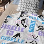 Personalizada Multicolor Hockey Hielo Niña Silueta Manta Suave con Nombre Decoración del Hogar Regalo de Cumpleaños para Deportes Hockey Hielo Amantes