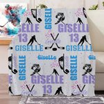 Personalizada Multicolor Hockey Hielo Niña Silueta Manta Suave con Nombre Decoración del Hogar Regalo de Cumpleaños para Deportes Hockey Hielo Amantes