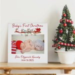 Personalized Baby's First Christmas Picture Framed Canvas Painting with Text Wall Decor Christmas Gift for Newborn New Mom Dad