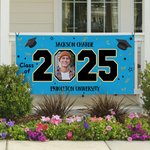 Personalizado Congrats Grad Cap Multicolor Clase de 2025 Banner con Foto y Nombre Fiesta Decoración Regalo de Graduación para Graduados Amigos