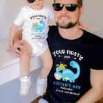Personalized Cute Elephant 100% Cotton Baby Bodysuit T-shirt Matching Outfit with Name First Father's Day Gift for Daddy Baby