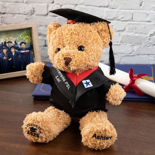 Ours en Peluche Personnalisé avec Nom et Badge d’École Cadeau de Fin d’Études pour Amis Cadeau Fin d’Études pour Amis Maternelle ou Université
