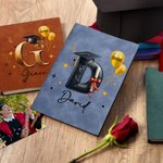 Personalised Graduation Cap Initial A5 A6 Leather Cover Notebook with Name and Year Recording Accessories Birthday Graduation Gift for Graduates