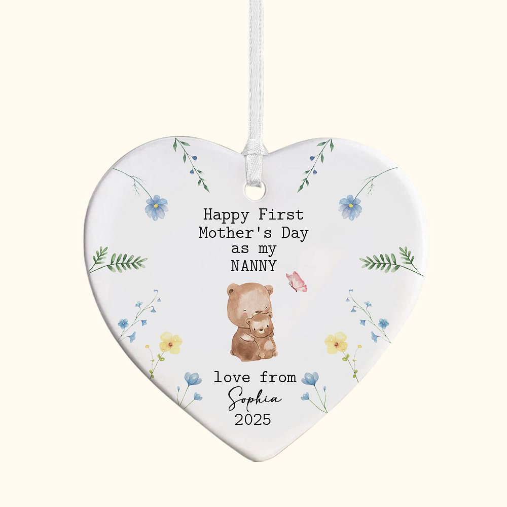 Ornement en céramique en forme de coeur avec nom et année Cadeau de fête des mères pour femme
