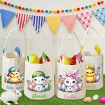 Personalized Cute Rabbit Chick Floral Bunny Ears Design Basket Bag with Name Easter Egg Hunt Party Favors Gift for Boys Girls
