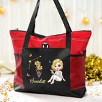 Personalizada Zodiaco Nacimiento Flor Nombre Bolsa Tote Grande con Bolsillos de Malla Regalo de Graduación Cumpleaños para Graduados Mujeres