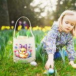 Personalized Cute Rabbit Chick Floral Bunny Ears Design Basket Bag with Name Easter Egg Hunt Party Favors Gift for Boys Girls