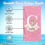 Serviette de Plage Personnalisée avec Initiale et Nom Séchage Rapide Style Animal Mignon Cadeau Anniversaire pour Enfant