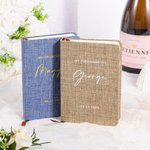 Tela personalizzata Copertina in lino A6 128 pagine Diario dei voti con nome e data Set di 2 Regalo di fidanzamento per la cerimonia nuziale per la coppia di sposi