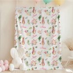 Gepersonaliseerde Schattige Bunny Zachte Deken met Naam Baby Shower Ontvangstcadeau voor Pasgeborene