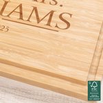 Personalized Mr & Mrs Engraved Name Date FSC Bamboo Charcuterie Cutting Board with Juice Groove Housewarming Wedding Gift for Family Couple